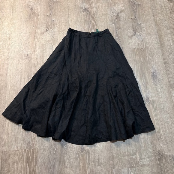 Ralph Lauren Dresses & Skirts - Lauren Ralph Lauren Black 100% Linen A-Line Midi Skirt Classic Flowy size 4